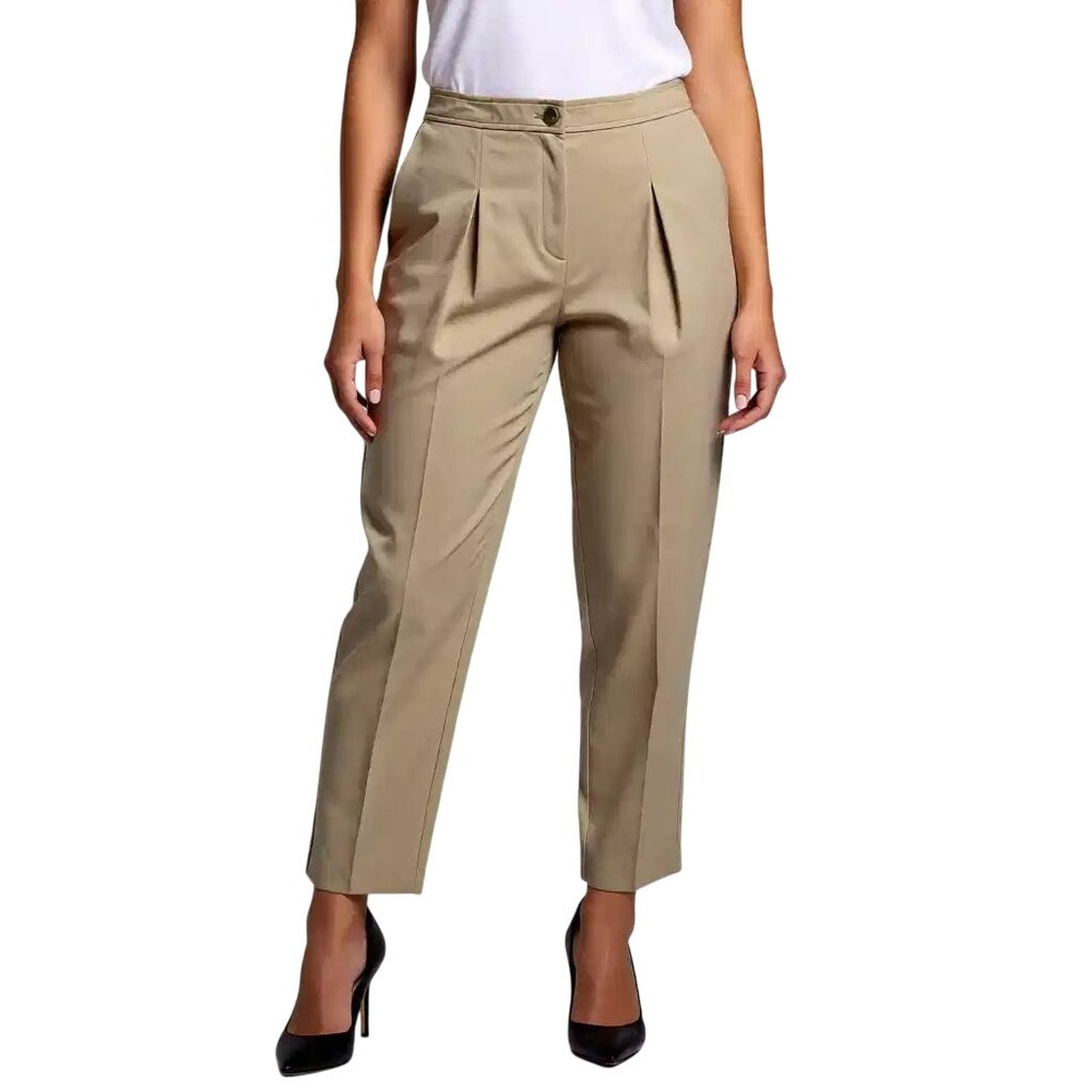 BCBGeneration Womens BeigePleated High Waist Tapered Trousers Khaki Size L NWT